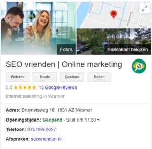 Online marketing voor je webshop: de beste tips op een rijtje - Screenshot van Google Mij Bedrijf