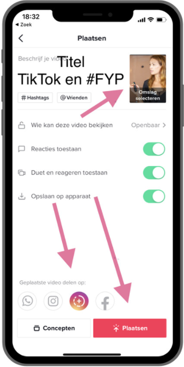 TikTok strategie voor bedrijven - Screenshot van een smartphone waarop een TikTok geplaatst gaat worden - SEO vrienden